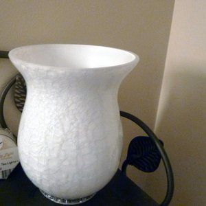 ❄️ SALE TWO 5.5" h Snow White Crackle Glass Pillar or Votive Candle Holders NEW